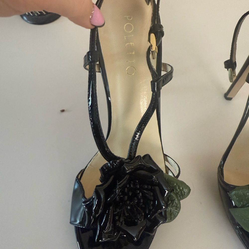 Poletto Black Stiletto Heels with Floral Detail 6 Used Once (like new) see pics - Picture 9 of 10